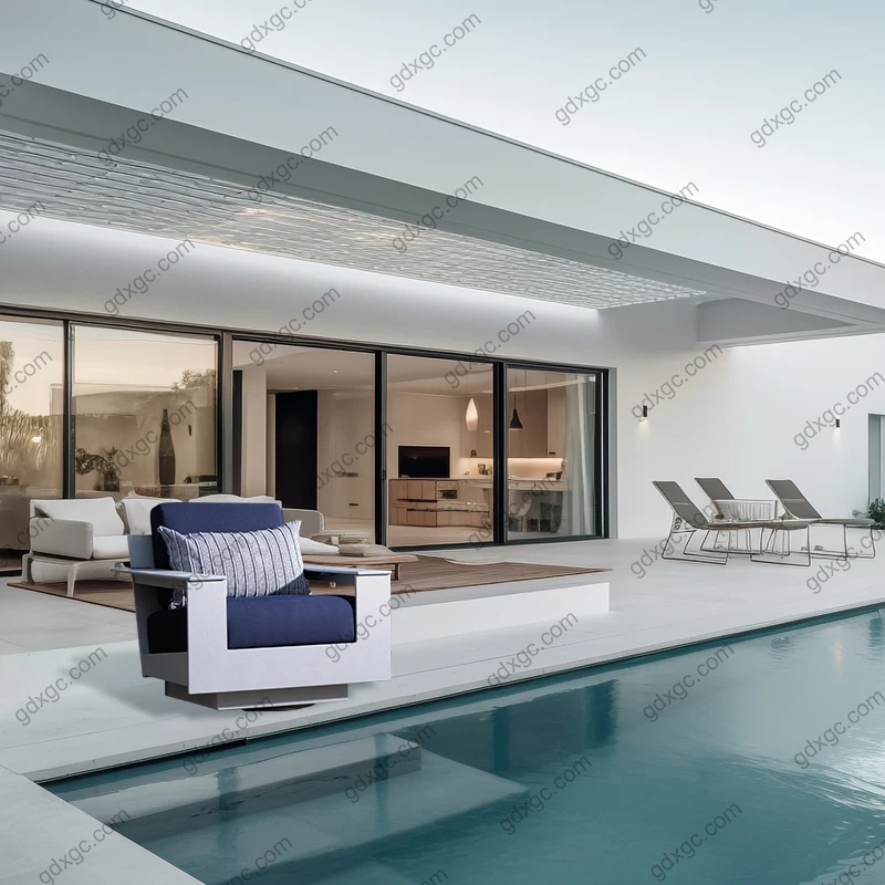 WPC Plastic Wood Outdoor Sofa Single Sofa With Cushion for Poolside Hotel Villa