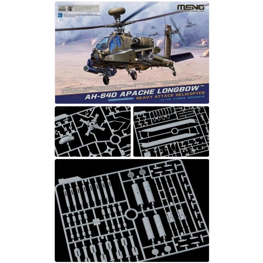 Meng QS004 1/35 Scale AH64 AH64D AH-64D Apache Longbow Heavy Attack Helicopter Aircraft Plastic Assembly Building Model Kit