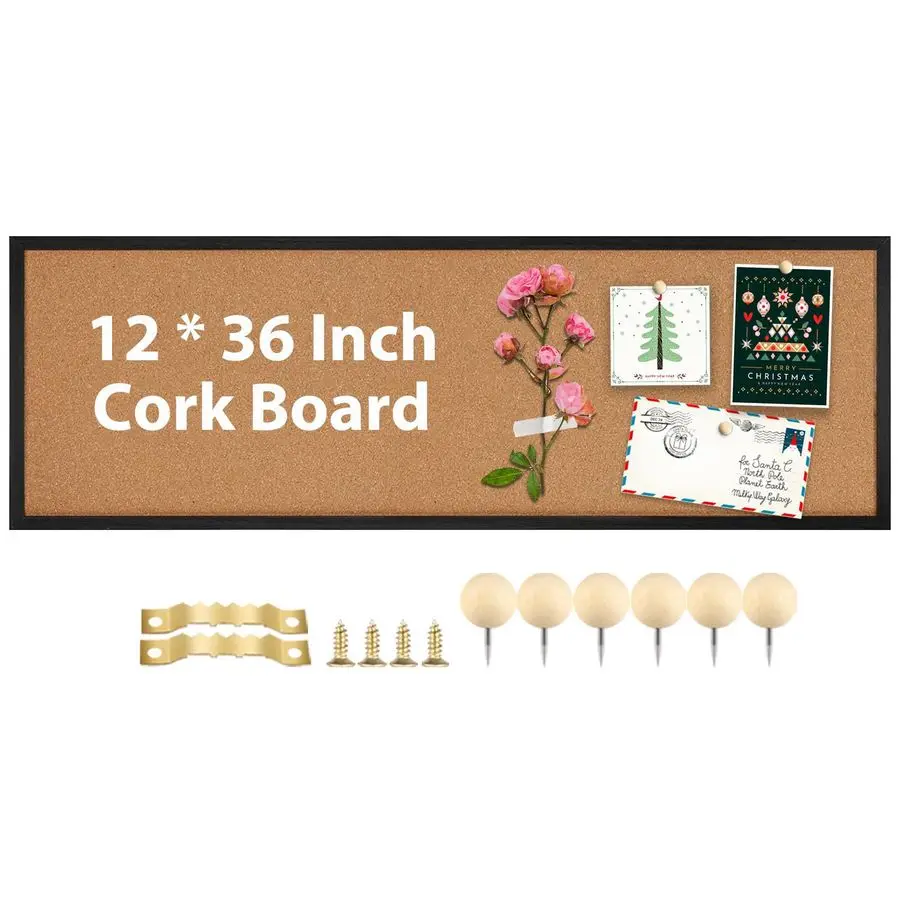 

Cork Board Bulletin Board, Corkboard for Walls with Black Frame, Large Wall Mounted Cork Board with Installation Kit,11.8 x 35.4
