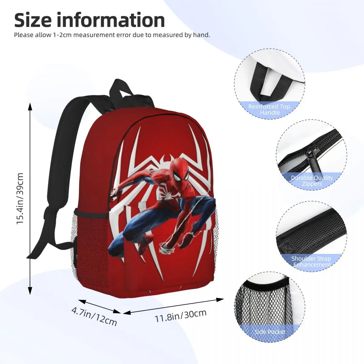 Mochila impermeável Spider Man de 15 polegadas – Bolsa de viagem leve com vários bolsos para organização