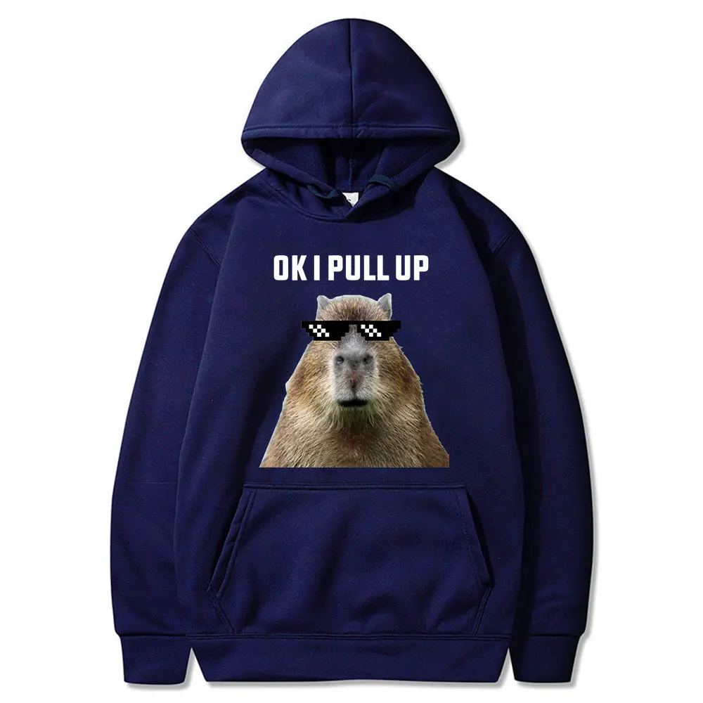 Funny Ok I Pull Up Capybara Print Hoodie Men\'s Fashion Casual Oversized Hooded Sweatshirts Gothic Pullovers Clothes for Teens