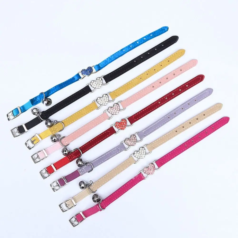 

Safety Heart Bell Cat Collar Elastic Adjustable With Bell Colored Diamonds Cat Collar Adjustable Soft Dog Necklace Pet Supplies