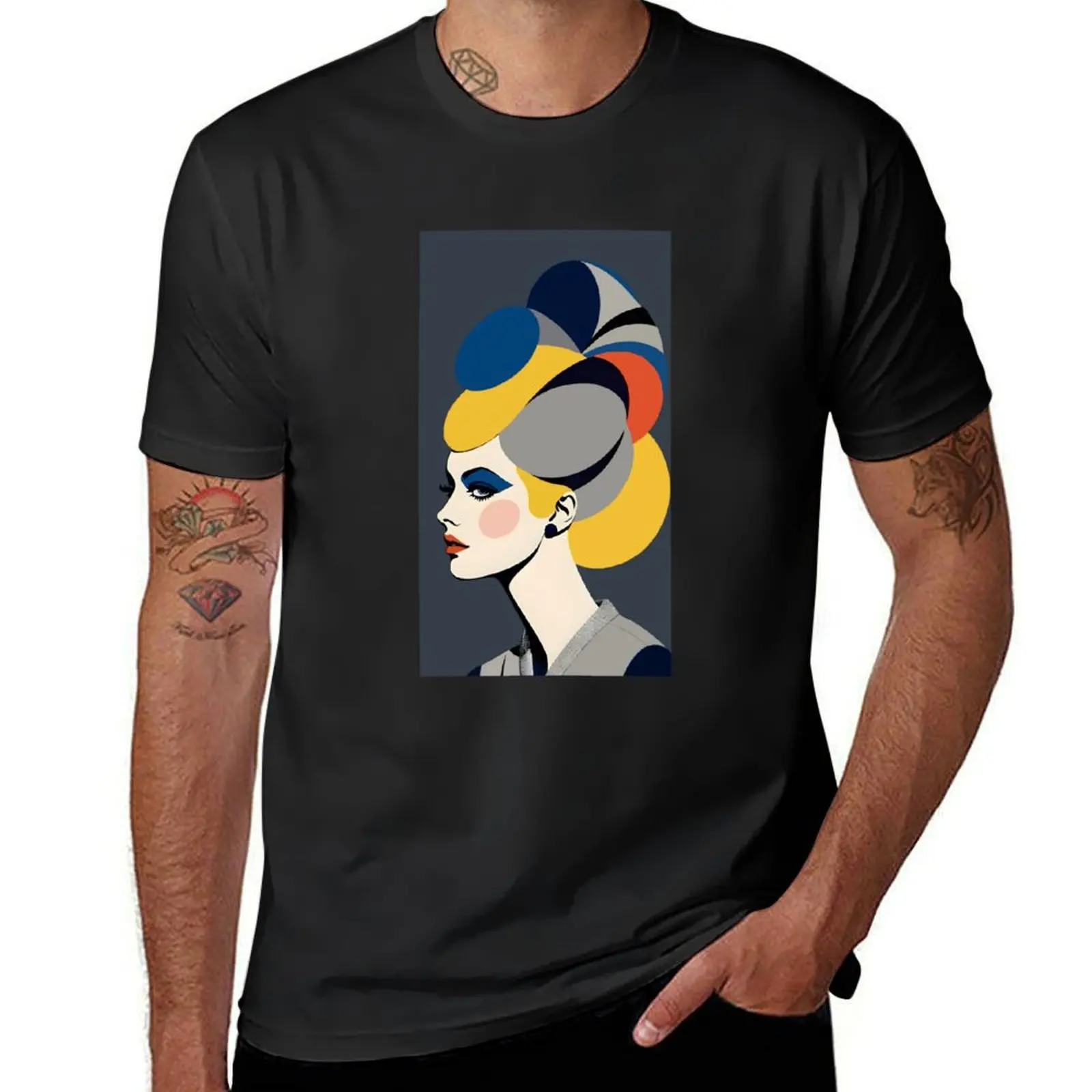 “French Allure in Abstract” No.55. Vintage Paris Fashion Pop Art Woman Portrait Illustration Drawing Art By Carraann T-Shirt