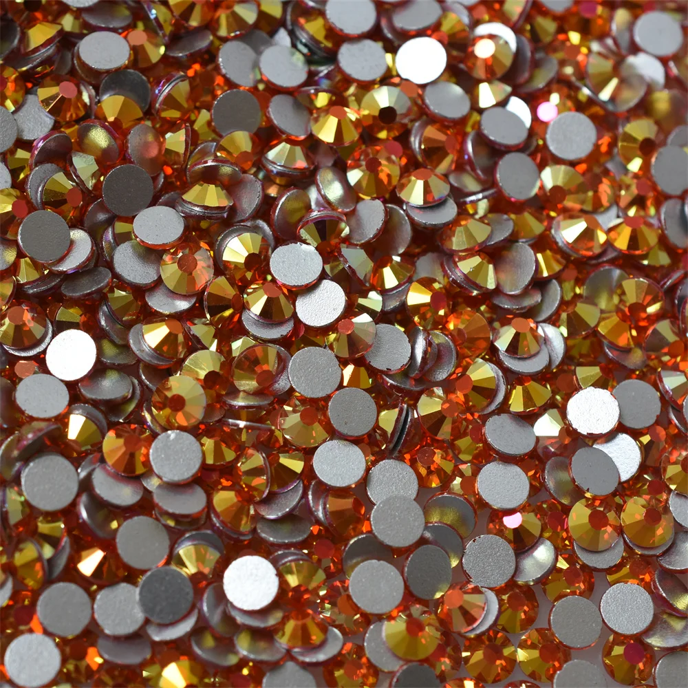 SS6-30 Glass Gold-edged Orange Red Crystal Flatback Non HotFix Rhinestones Stone Charm Nail Art Decorations Jewelry Applique