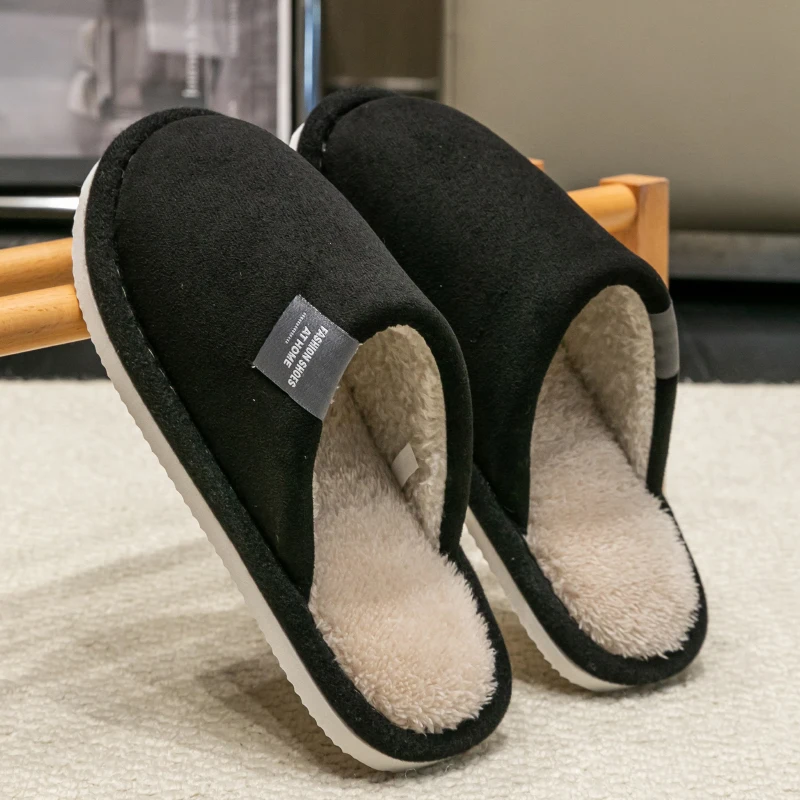 Household Indoor Men's Slippers Autumn and Winter Home Floor for Guests Lightweight Quiet Non-slip Suede Fabric Couple's Shoes
