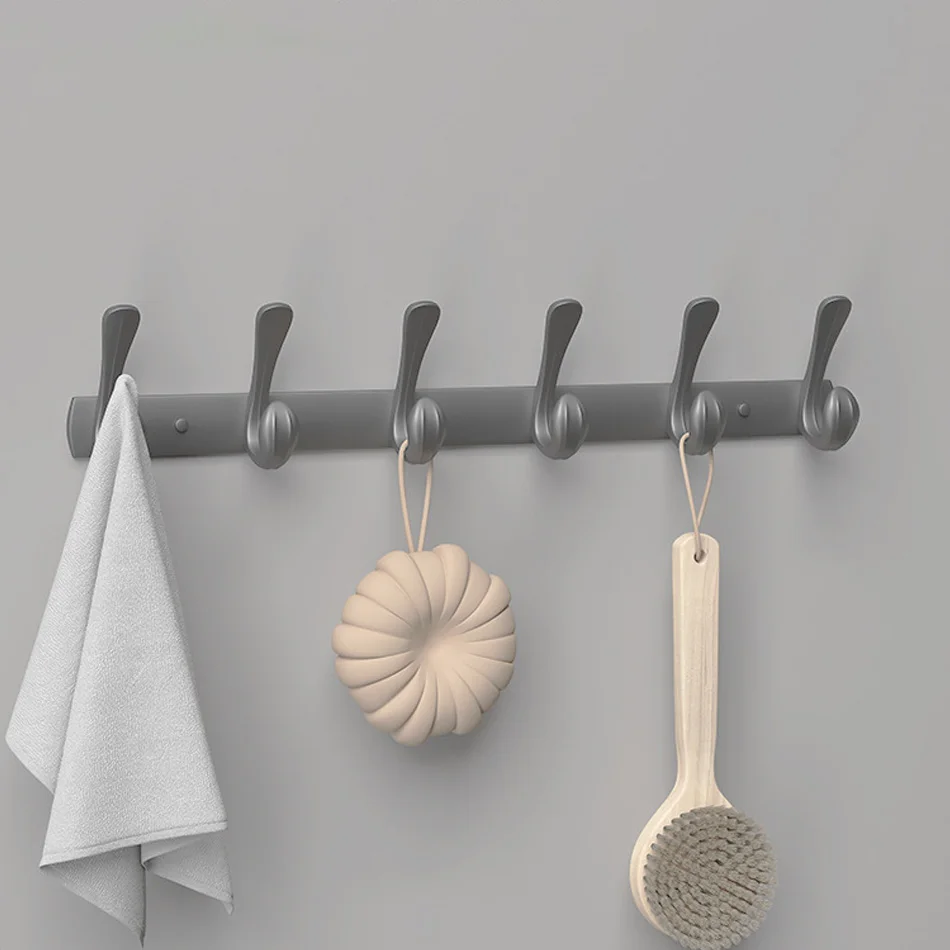 Robe Hook Grey Milk White Creative 3 4 5 6 Row Wall Hook Aluminum for Bathroom Kitchen Lavatory Decorative Coat Towel Key Holder