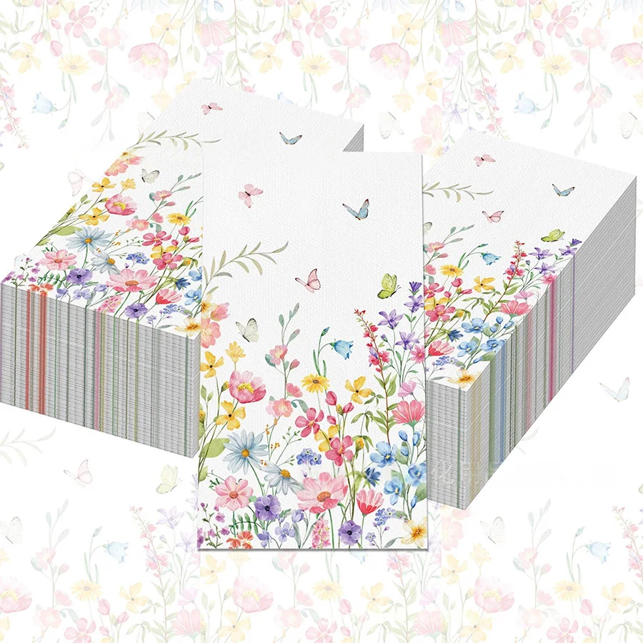 Serviettes en papier jetables à motifs de fleurs et de papillons, 20 pièces, pour mariage de printemps, fête du thé, décoration de table en découpage DIY