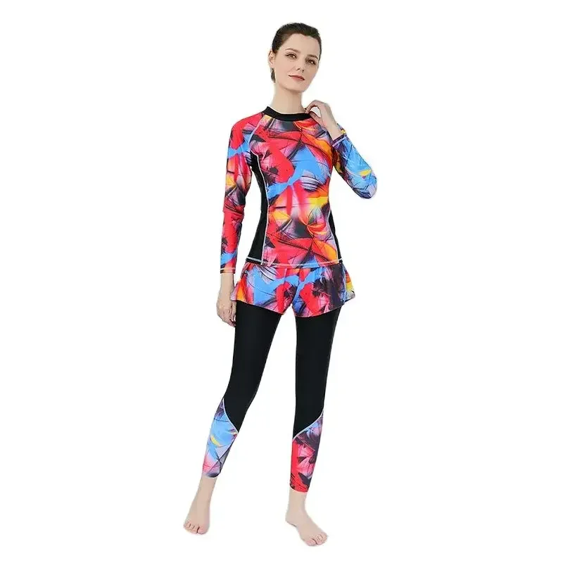 New Fashion Muslim Split Swimsuit Set Long Sleeve Pants Conservative Sports Surfing Sunscreen Swimwear Burkini Femme Musulmane