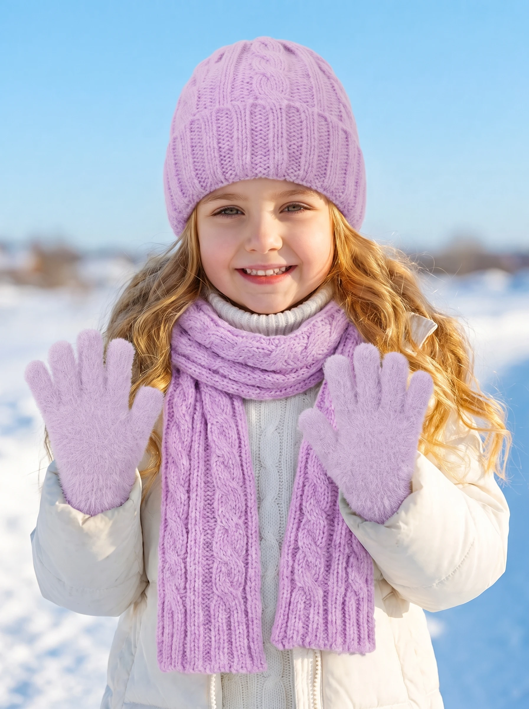 3pcs 2-7Y Kids Boys Cute Cable Knit Hat Scarf Gloves Set, Stylish 3Pcs Knitted Accessory Kit for Children - view 4