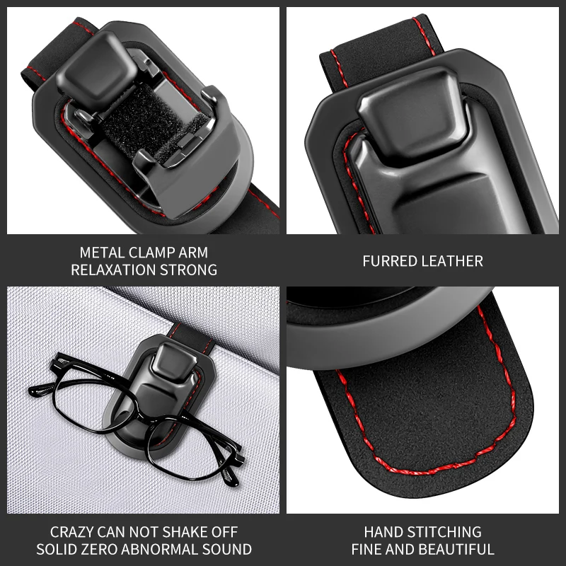 Suede Car Sun Visor Eyeglass Holder Glasses Storage Clip Sunglasses Holder Latest button style with logo For Peugeot Car