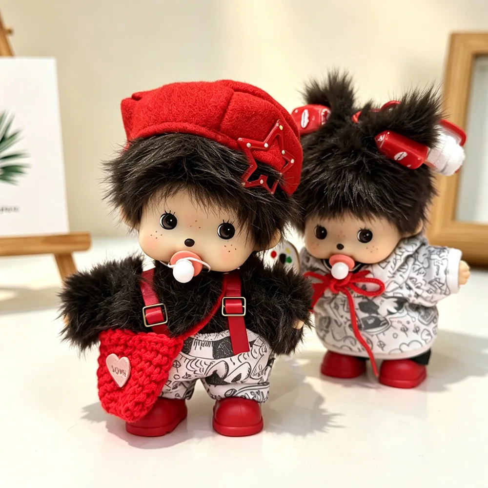 monchhichi Plush Keychains Colorful Cartoon Keyring Standing Plush Doll Backpack Ornament Anime Merchandise Graduation Gift 몬치치