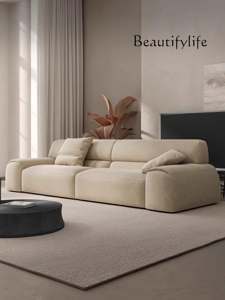 

Italian minimalist fabric sofa living room small apartment sofa new straight row three-person designer wabi sandy wind