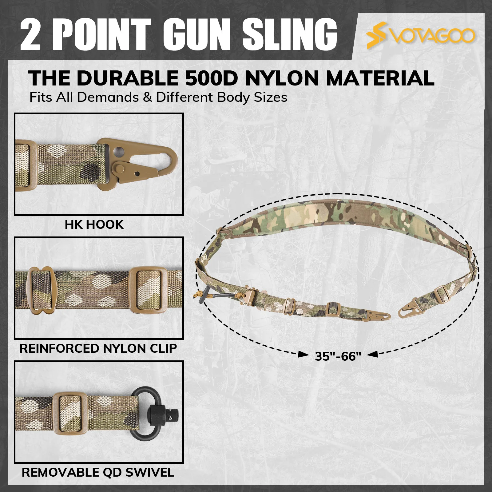 VOTAGOO 전술 2포인트 슬링, HK 후크가 있는 - Tactical Sling 2 Point Quick Adjust Rifle 리뷰 및 가격