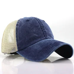 Boné de beisebol lavado vintage para homens e mulheres, malha, Snapback Caps, pai chapéu, chapéu pesca ao ar livre