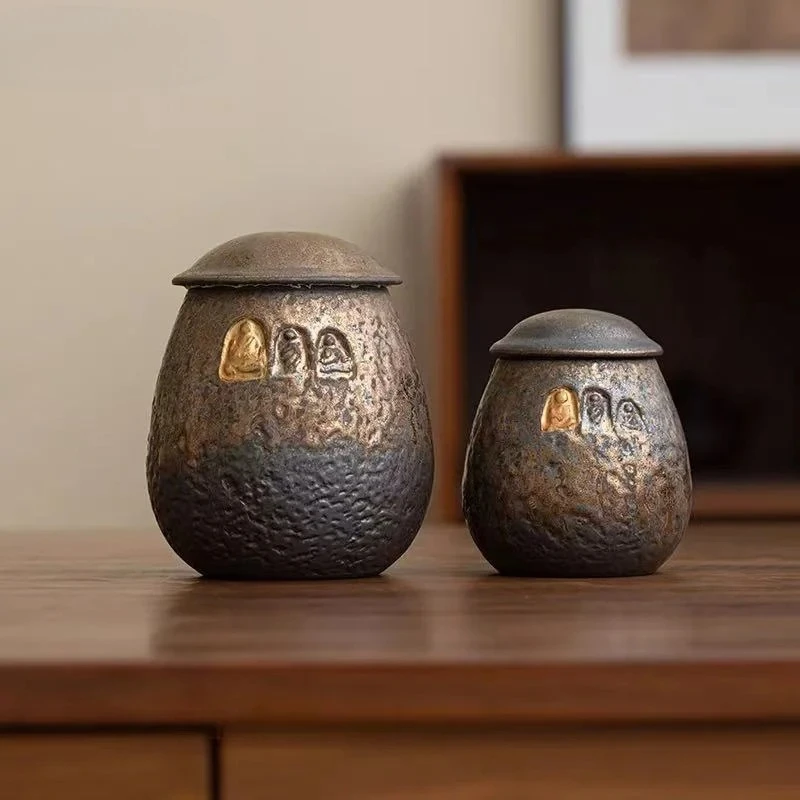 Creative Dunhuang Impression Tea Jar Household Retro Pu'er Sealed Jar Ceramic Moisture-proof Tea Warehouse Storage Jar Tea Tin
