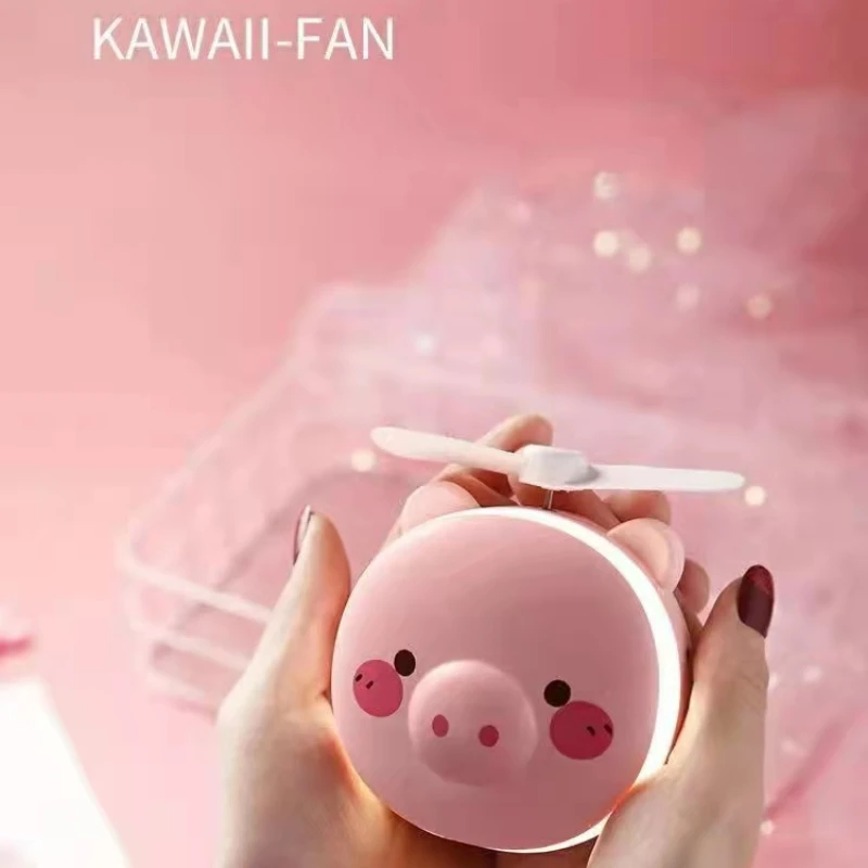 Mini USB  Fan Little pig Beauty Mirror with beauty lamp student portable rechargeable LED Makeup Mirror Led Mirror Fan