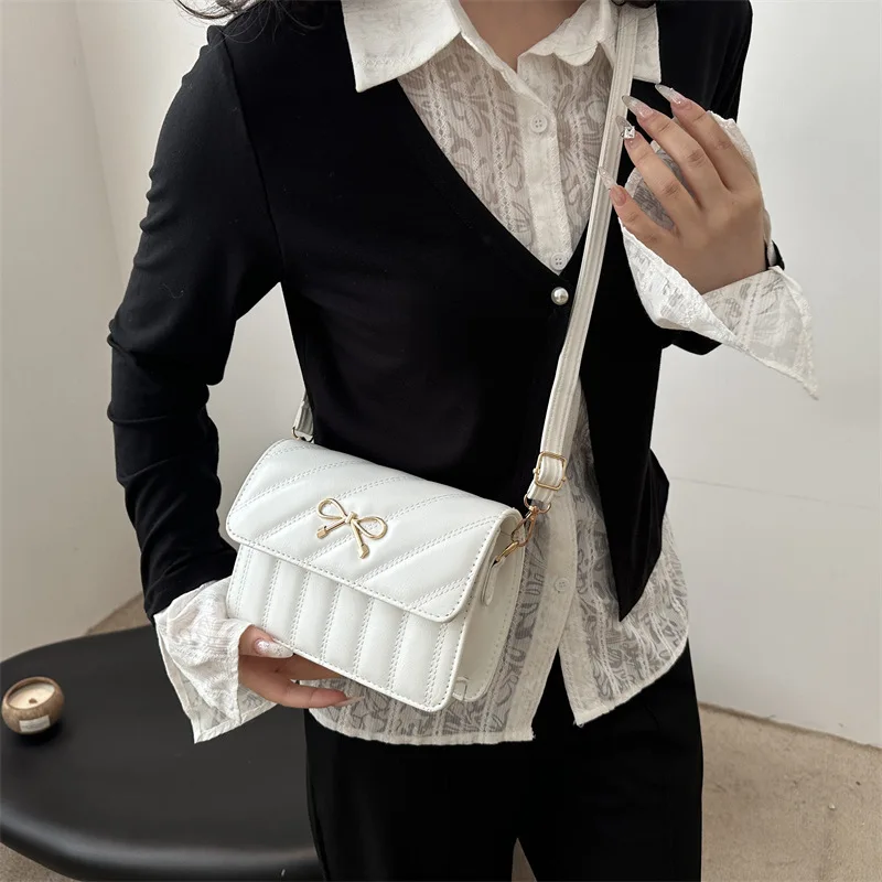 

Квадратная сумка с бантом 202, милый кошелек под мышками для женщин, винтажная сумка через плечо, однотонная сумка на плечо, повседневная сумка «день-ночь» ​