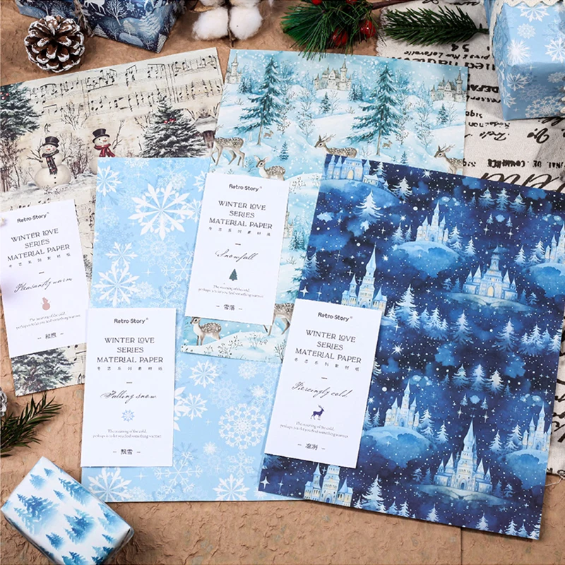 10Pcs Winter Christmas Theme Series Scrapbooking Paper Material Perfect for Collage Journaling Diy Craft Handmade Supplies