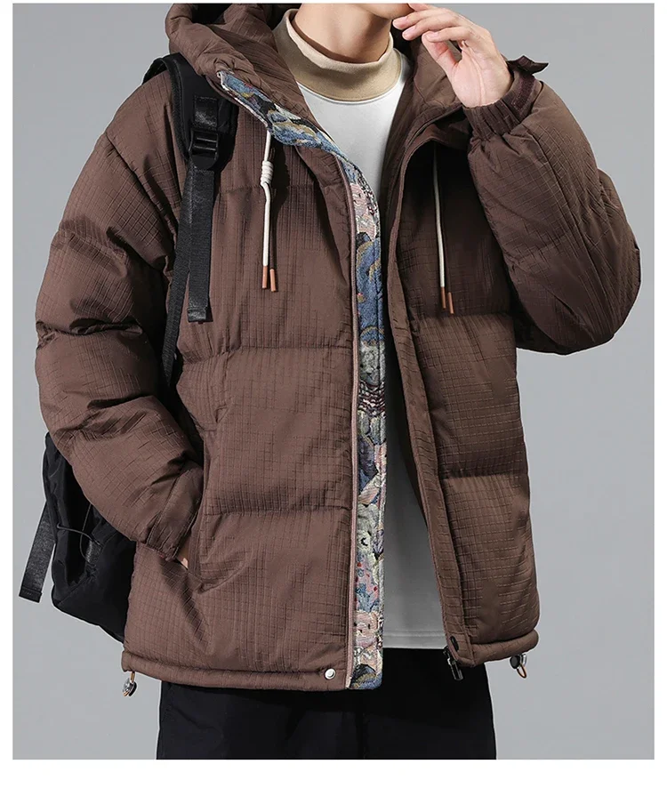 Heren nep tweedelige parka jas winter nieuwe mode casual losse outdoor camping kapmantel paar high street hiphop kostuums