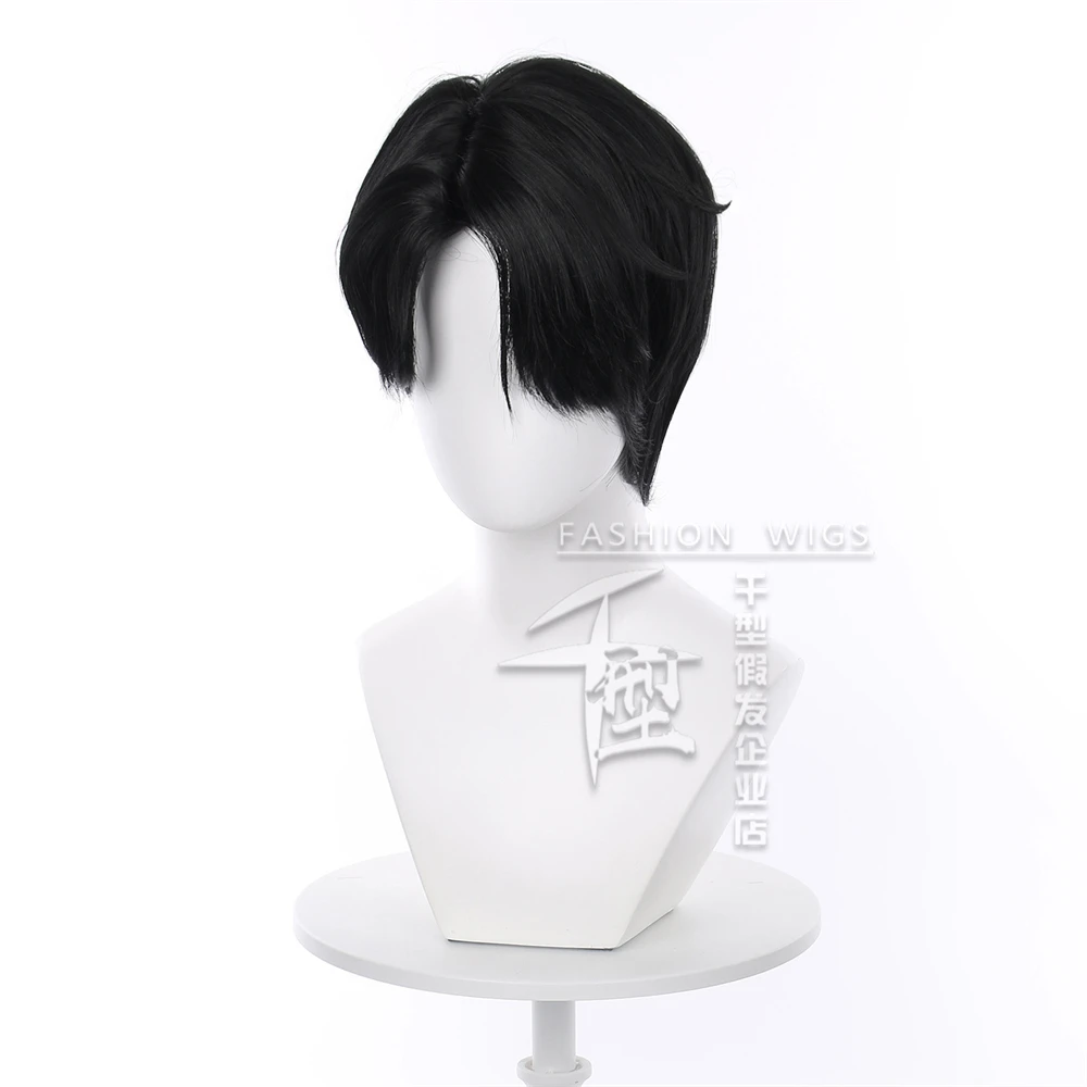 Saja Boys Jinu Cosplay Synthetische Pruik 25 cm Korte Zwarte Mannen Hittebestendige Anime Pruiken