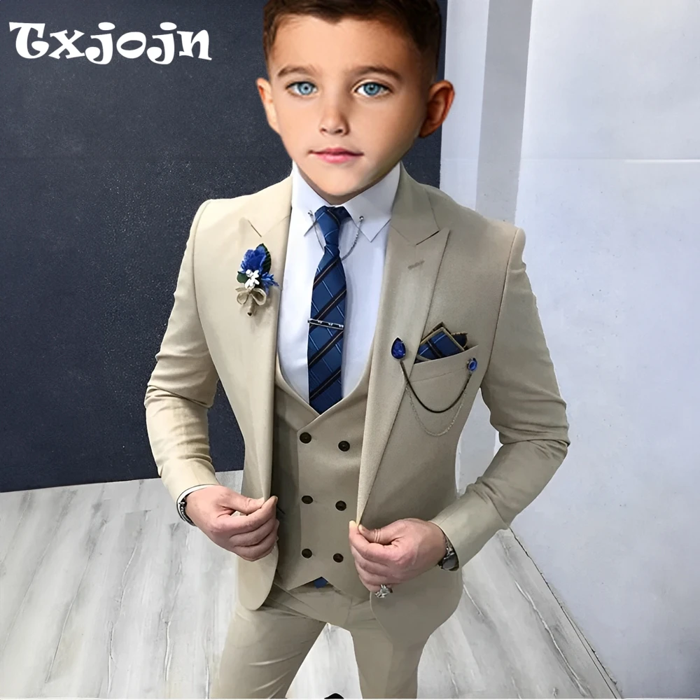 

Formal Peak Lapel Suit Set 3 Pieces For Kids Perfirmance Outfit Host Costumes,Handsome Elegant Boys Slim Fit Suits Party Tuxedo