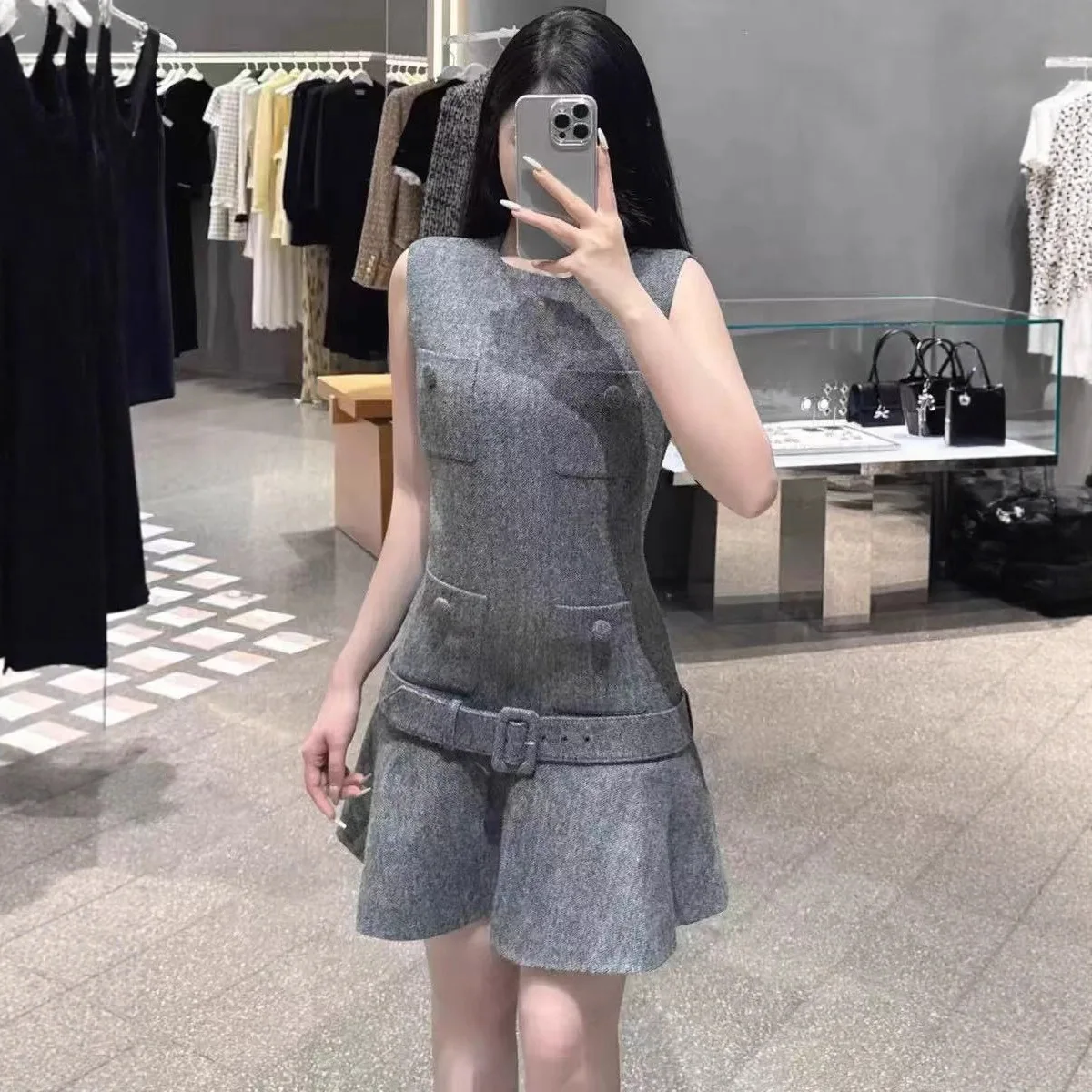 

Lightweight Tweed Vest Dr Slim Fit Svel Diamond Pattern French Sle Woolen Material A-Line Narrow Strap V...