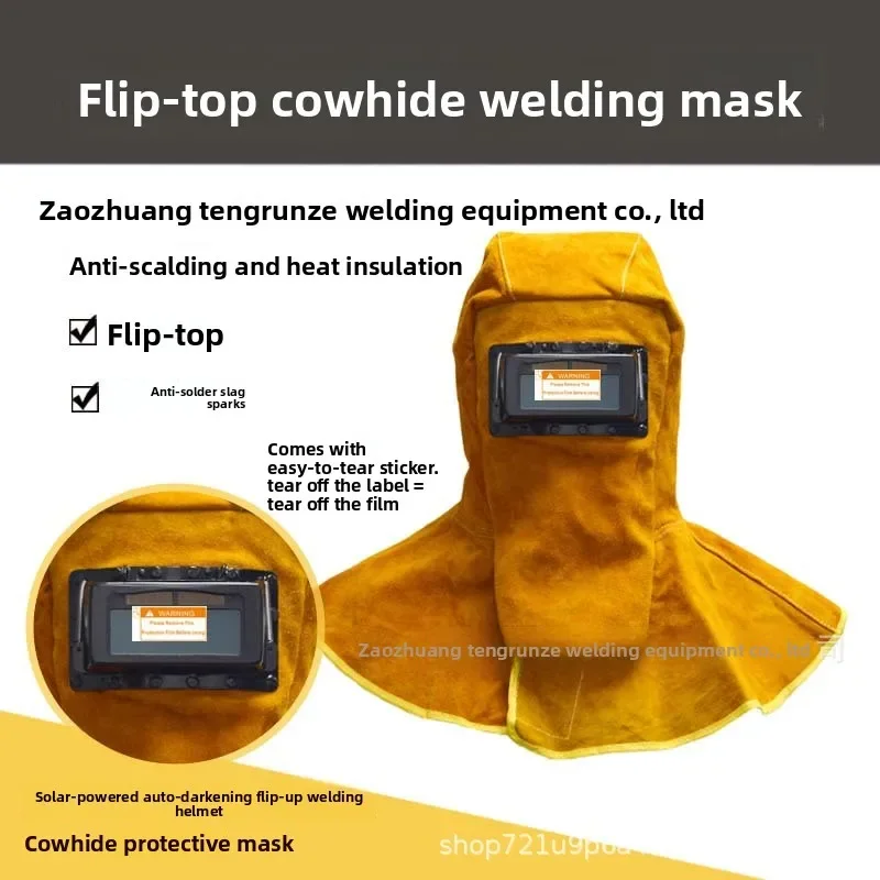 DurableLarge Shawl Cap Cowhide Welding Mask Head-mounted Solar Automatic Variable Light Welding Welding Cap Mask