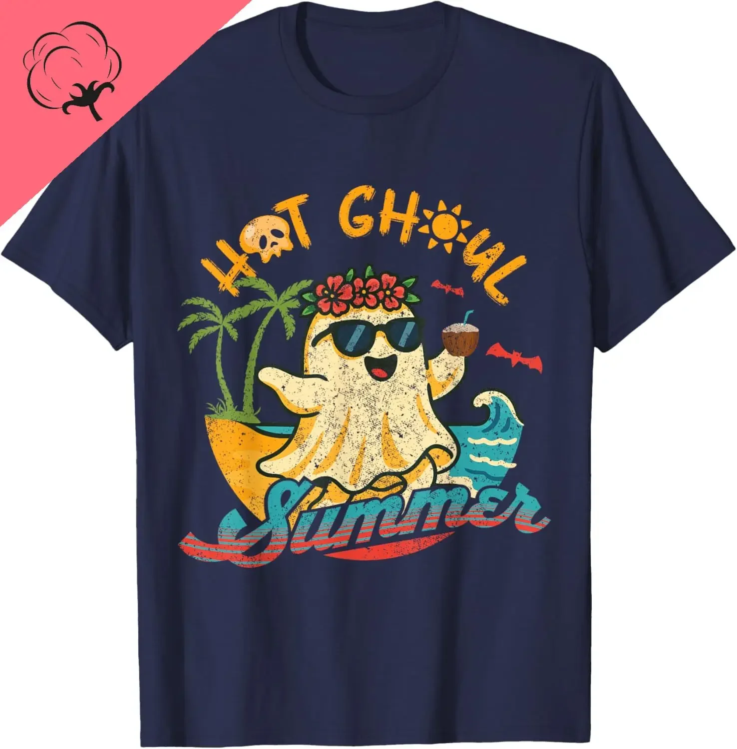 

Hot Ghoul Summer Ghost Vacation Graphic Tee Men Women Soft Cotton T-Shirt