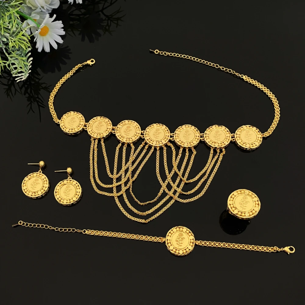 

JRH Festival Party позолоченный медный комплект ювелирных изделий для женщин, модные аксессуары, включая браслет, кольцо, ожерелье, серьги