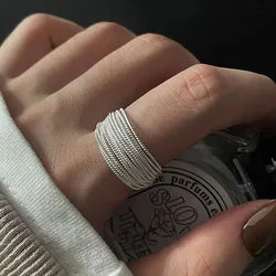 Silver Color Multilayer Lines Ring For Women Jewelry Punk Finger Adjustable Open Vintage Statement Rings Gift Accessories