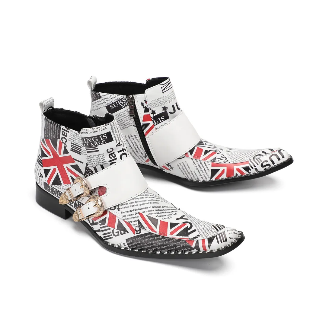 

Men New Fashion Prints Chelsea Ankle Boots Luxury Handmade Square Toe Genuine Leather Leisure Party Oxford Shoes