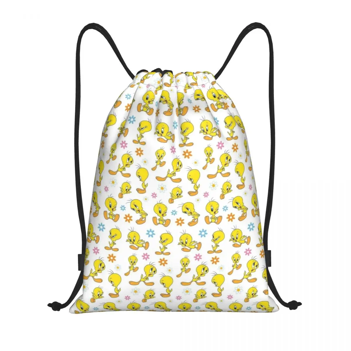 Custom Tweetys Cartoon Animation Yellow Bird Drawstring Backpack Sports Gym Bag for Women Men Shopping Sackpack