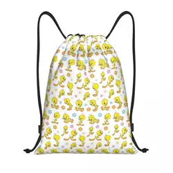 Custom Tweetys Cartoon Animation Yellow Bird Drawstring Backpack Sports Gym Bag for Women Men Shopping Sackpack