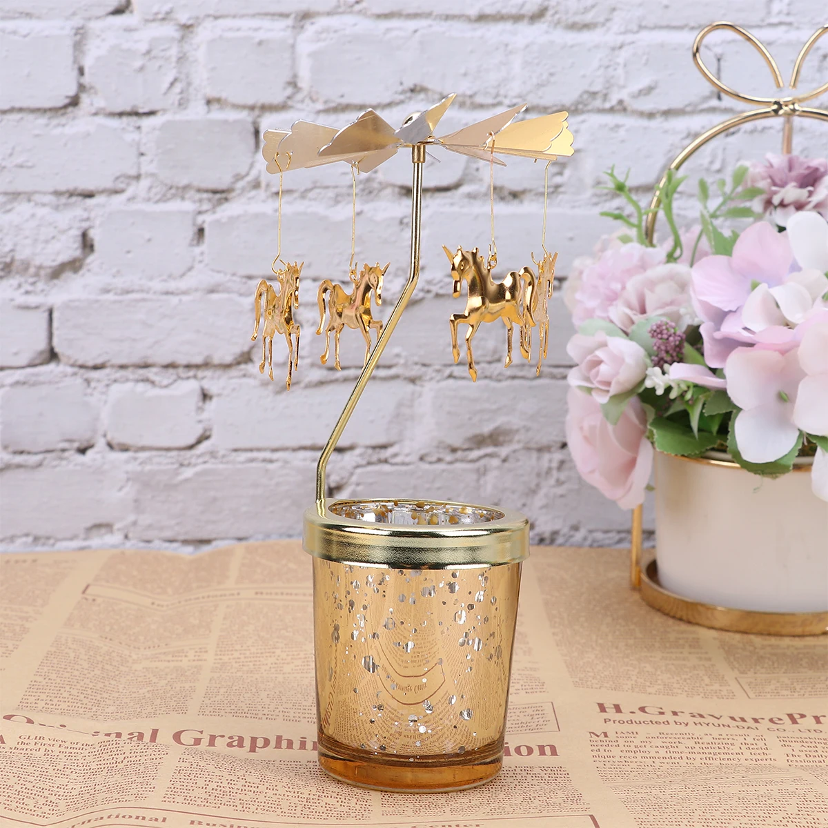 

Revolving Holder Golden Candlestick Unicorn Stand Rotary Tealight Clear Holders Rotating