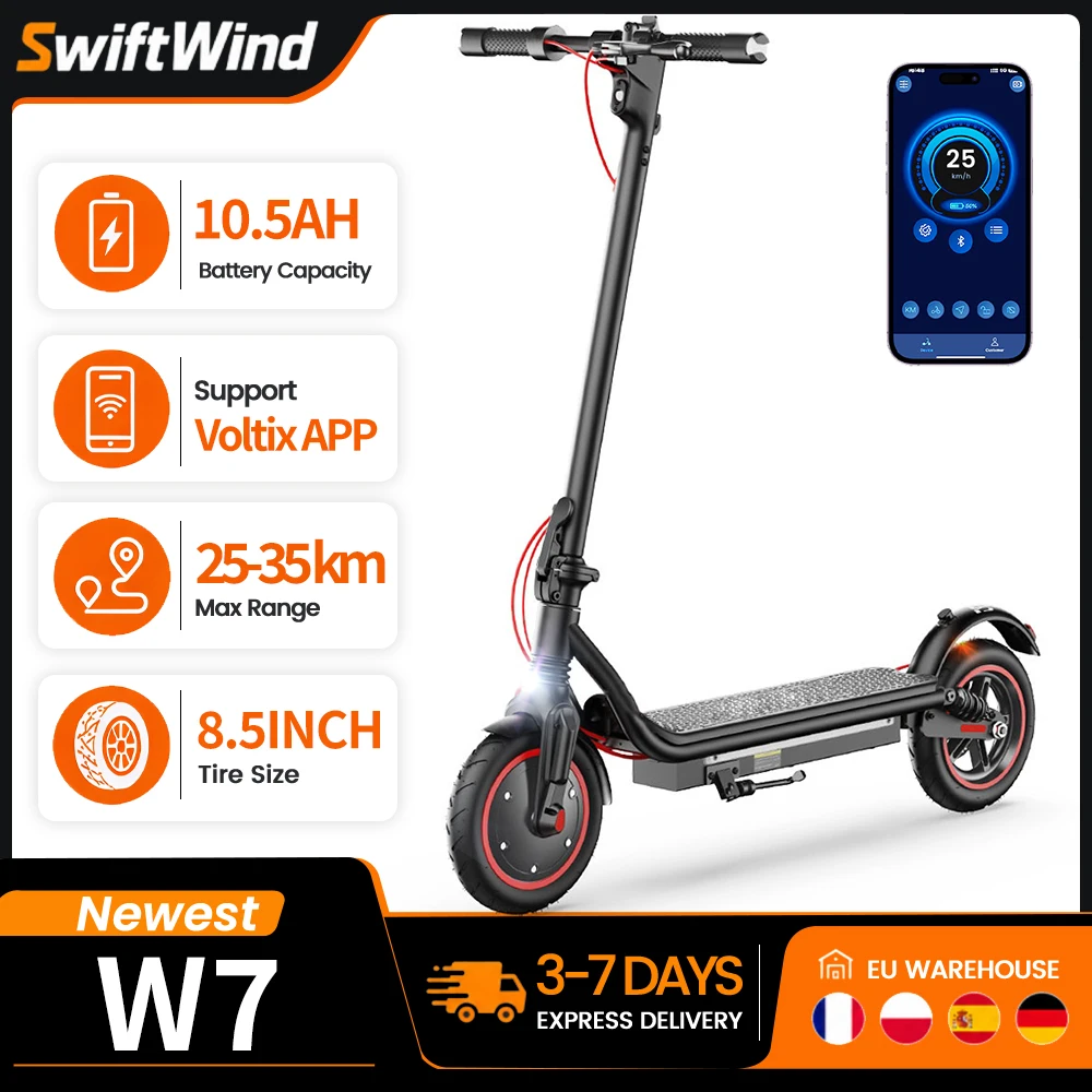 Patinete eléctrico W7, 8,5 pulgadas, 36 V, 10,5 Ah, autonomía de 25 a 35 km, 4 modos de velocidad, patinetes eléctricos con doble sistema