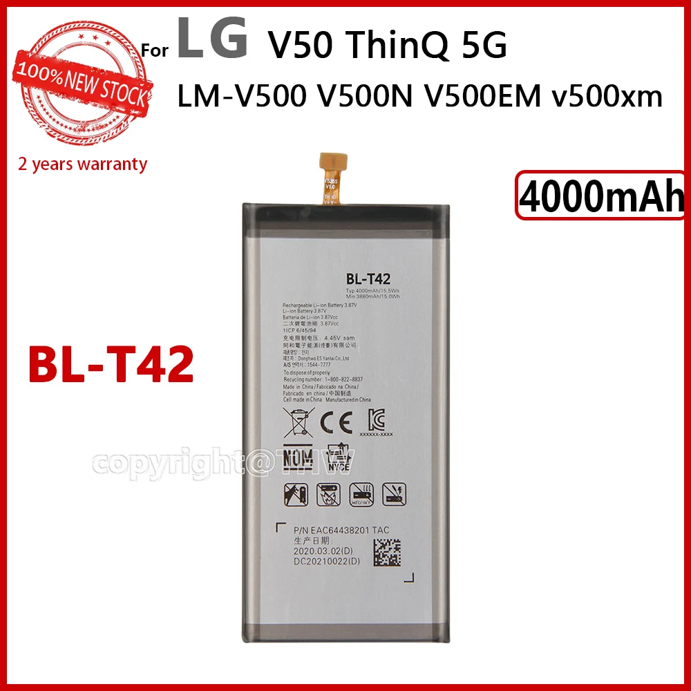 100% Original 4000mAh BL-T42 Battery For LG V50 ThinQ 5G V50ThinQ BL T42 LM-V500 V500N V500EM v500xm With Tools+Tracking number