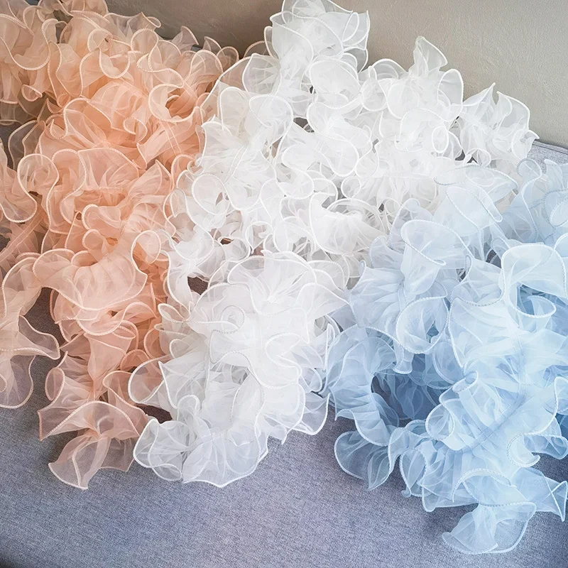 1 jard 11 cm szerokości Organza Tulle Bead Ruffle Lace Fabric for Fringe Even Prom Wedding Dress Clothes Collar Швейні приладдя African