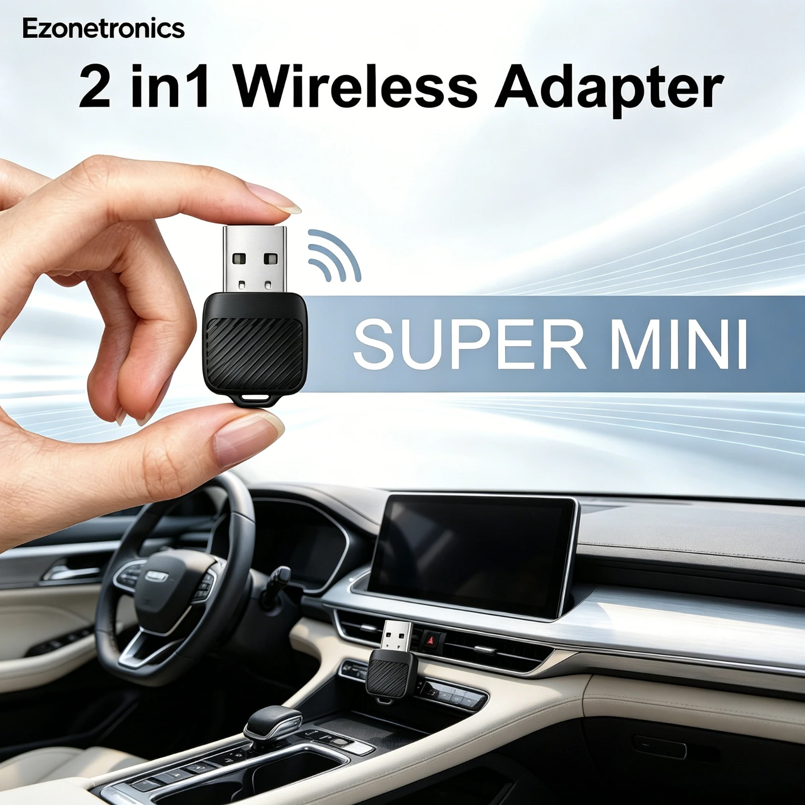Ezonetronics 2 in 1 Wireless CarPlay & Android Auto Super Mini USB Adapter Wired to Wireless Car Smart Dongle