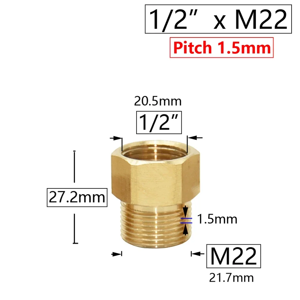 1/2 inch to M18 M20 M22 M24 brass reducing coupling adapter for high pressure water systems up to 850 kPa compliant with BS stan