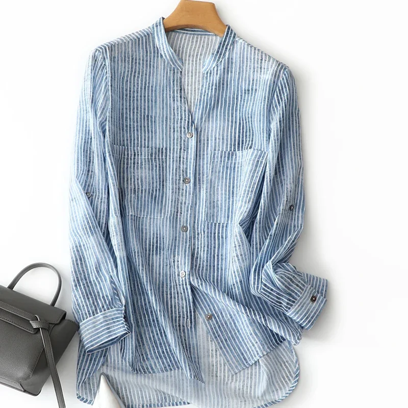 Elegancka wiosenna koszulka damska 100% prawdziwa jedwab koszula moda z długim rękawem dekoltem w szpic satynowa bluzka Camiseta Mujer Zm53