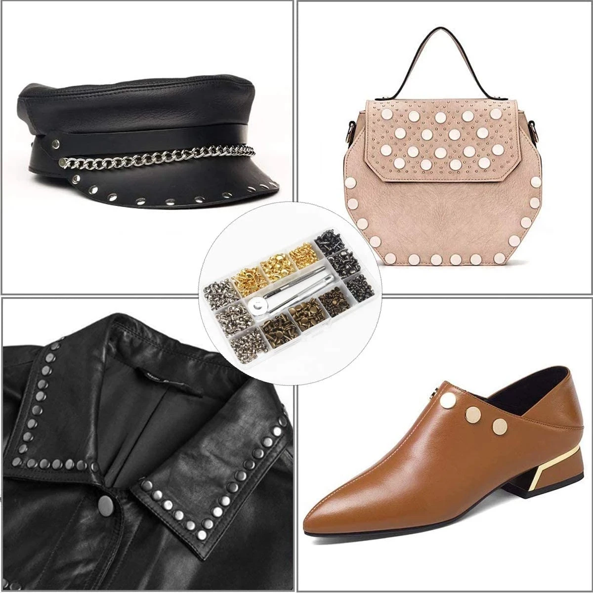 Metall Doppel Kappe Nieten Stud Runde Spike Nagel Mit Werkzeug Kits Für Schuhe Tasche Gürtel Leathercraft Reparatur Kleidung Bekleidungs Zubehör – Detail 12