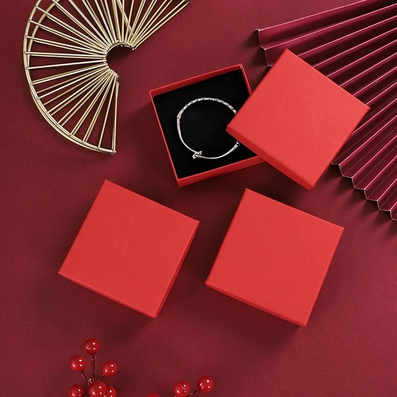 24pcs Cardboard Jewelry Red Boxes Storage Display Carrying Box For Necklaces Bracelets Earrings Square Paper Gift Box