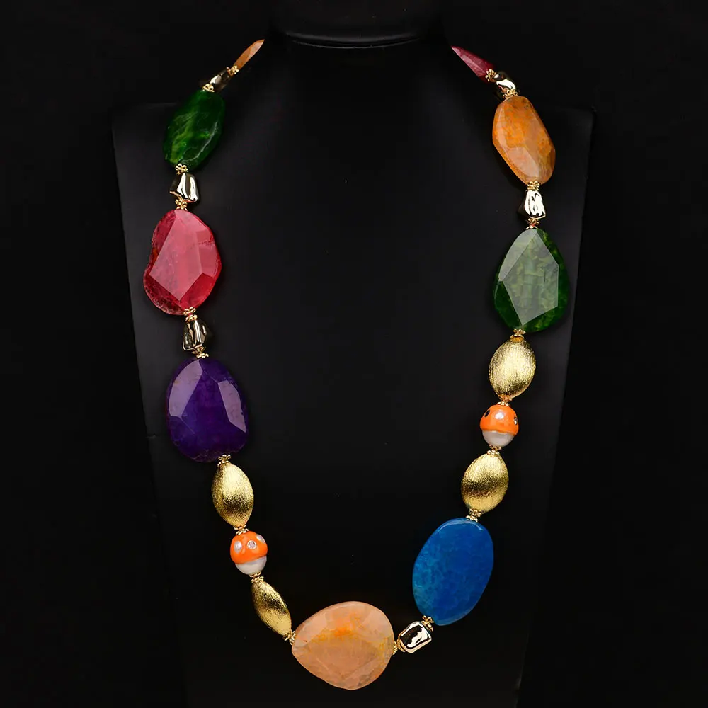 G-G 27'' Enamel Glaze White Keshi Pearl Big Mix color Agate Stone Slice Freeform Smooth Chunky Brushed Beads Necklace