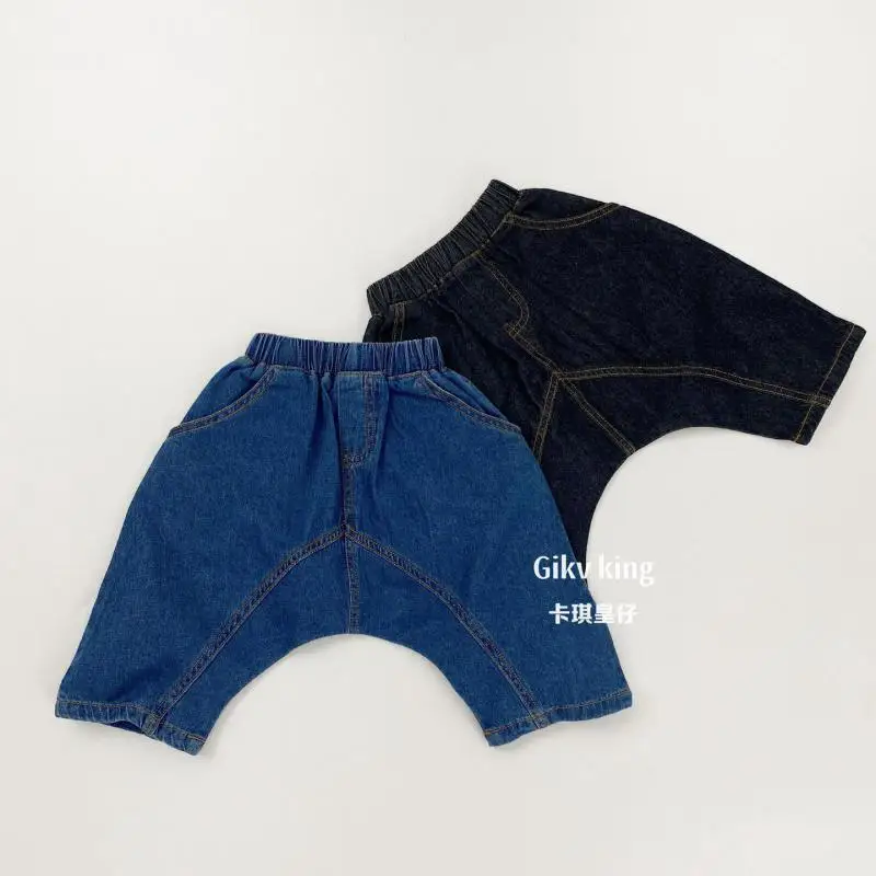 

2026 Summer New Children Loose Harem Pants Solid Boys Fashion Denim Capri Pants Toddler Girls Jean Casual Pants Kids Clothes