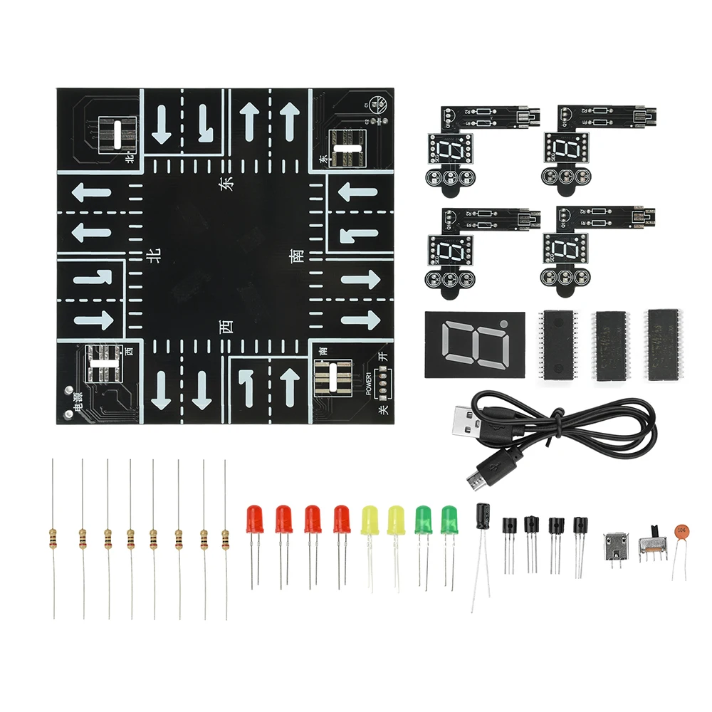5V 1A LED Traffic Light DIY Kit With LED Countdown Electronic Circuit Making Set Micro USB Port for Educational Demonstration