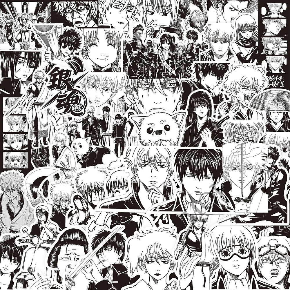 

20/40/80pcs Black and White Gintama Stickers Cool Sakata Gintoki Anime Sticker Skateboard Car Laptop Hijikata Toushirou Decals