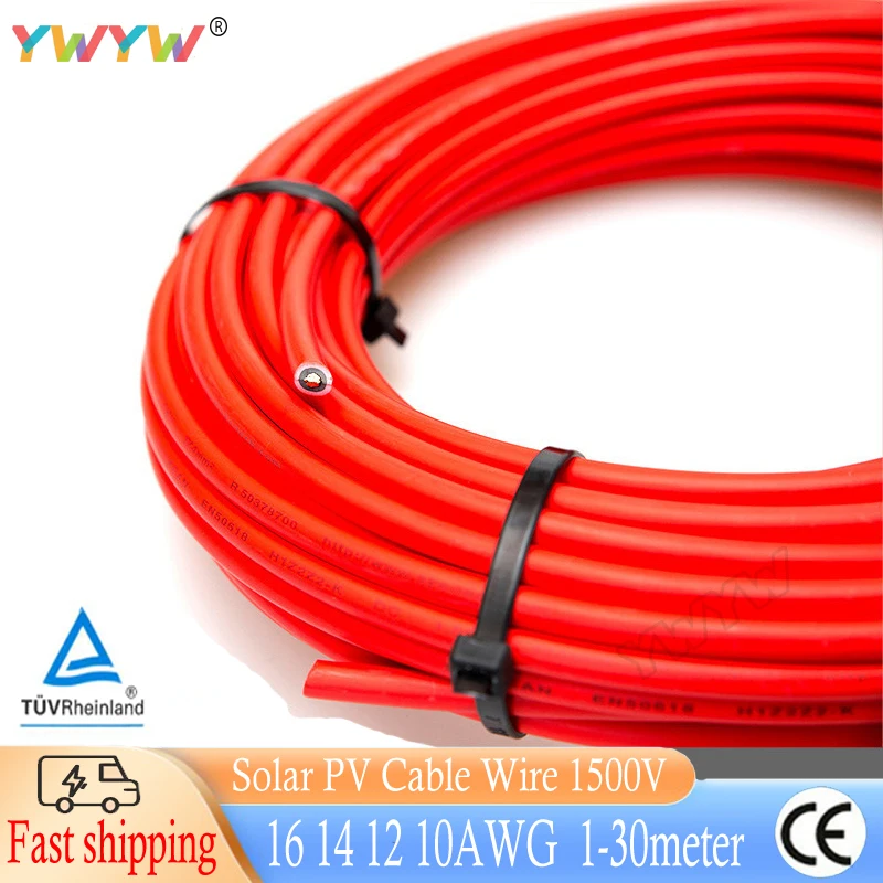 Solar panel extension wire 14/12/10/8 AWG red black tinned copper double sheathed wire Solar wire extension wire