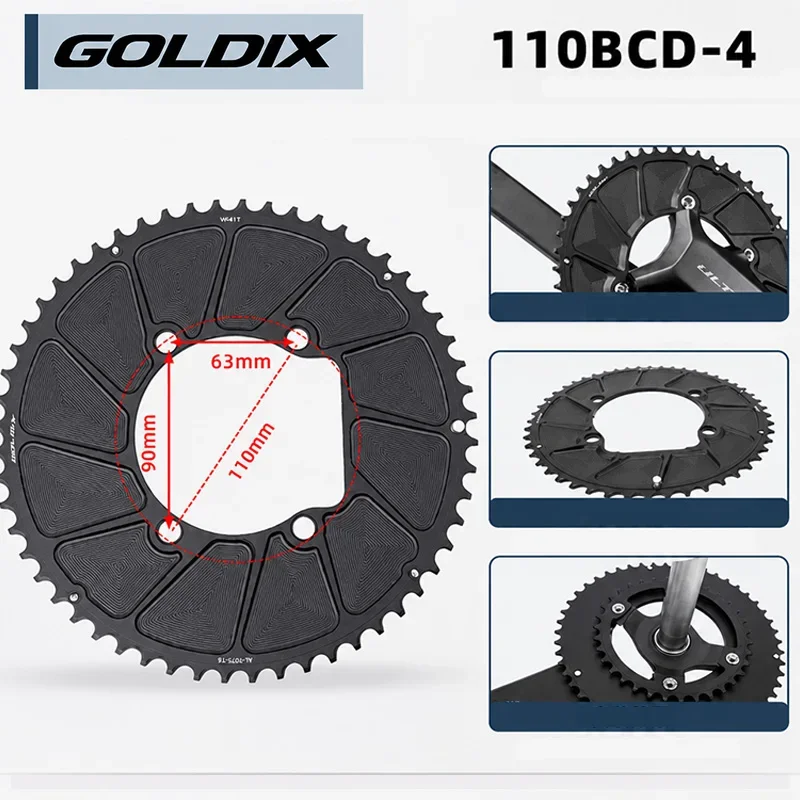 Goldix 110 Bcd 2x Chainring 4 Bolt for Shimano R7100 R8100 R9200 110bcd Double 0mm Offset 50 34t 52 36t 54 40 Black Plate