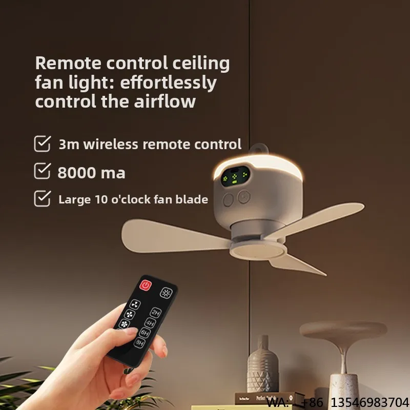 New Design Camping Portable Rechargeable Ceiling Fans Led Light Three Gear Winds 8000Mah Remote Control Ceiling Fan With Timer