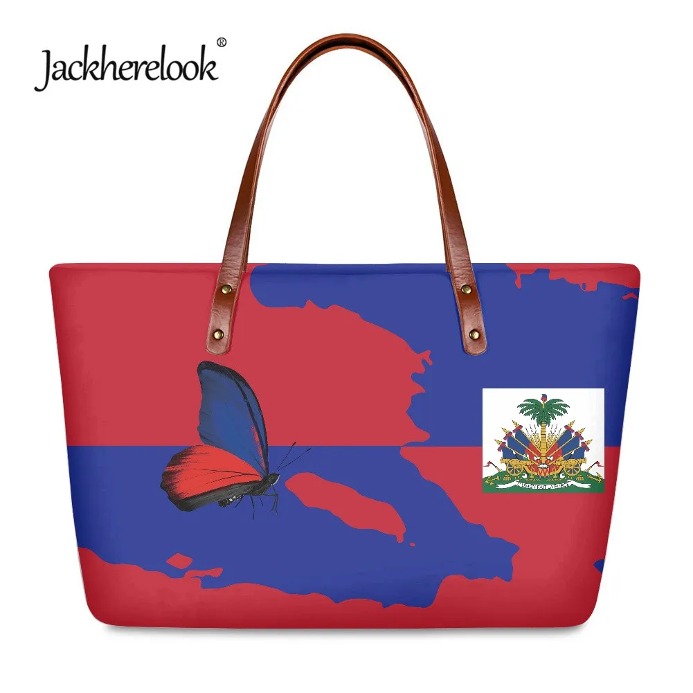 

Jackherelook Haiti Flag Butterfly Design Tote Bag for Women Large Capacity Shoulder Bags for Girls Casual Female Handbag 2022